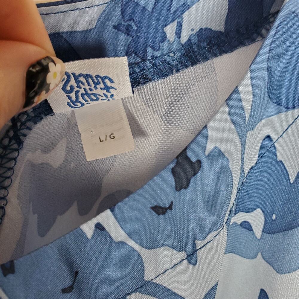 RipSkirt Hawaii Sun Dress Short Sz L Blue Floral Sleeveless Pockets Lightweight - Picture 8 of 13